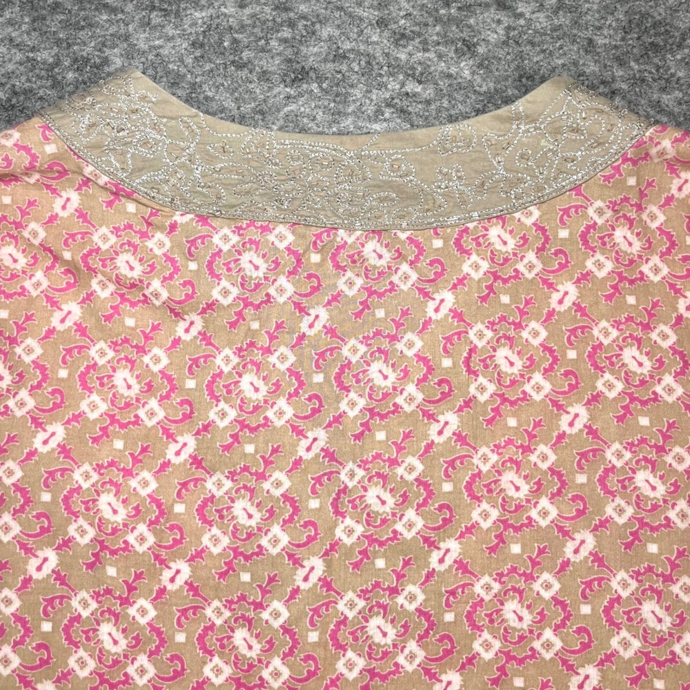 New York & Company Tunic Top Women S Sequins Pink 100% Cotton Boho Resort Casual - Picture 6 of 11